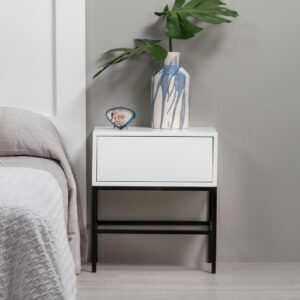 Mesa de cabeceira Push 1 gaveta Lacado Branco Base Preta