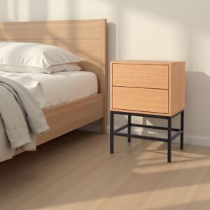 Mesa de cabeceira Push 2 gavetas Lacado Carvalho Base Preta