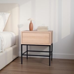 Mesa de cabeceira Push 1 gaveta Lacado Carvalho Base Preta