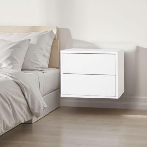 Mesa de cabeceira Push 2 gavetas Lacado Branco (para montagem na parede)