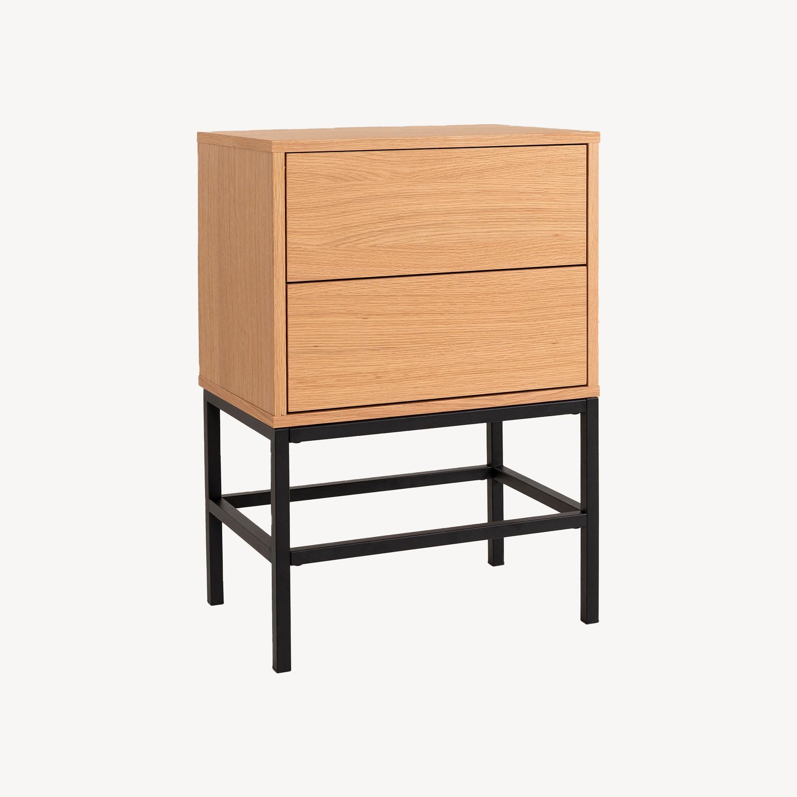 Mesa de cabeceira Push 2 gavetas Lacado Carvalho Base Preta - Image 2