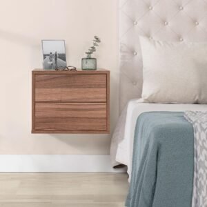 Mesa de Cabeceira Push 2 gavetas Nogueira (para montagem na parede)