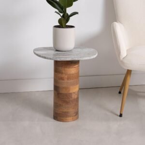 Mesa Auxiliar Base Madeira Mangueira e Tampo Mármore