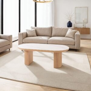 Mesa de Centro Folheado Carvalho e Porcelanato