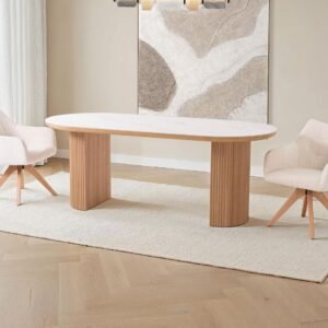 Mesa de Jantar Folheado Carvalho e Porcelanato