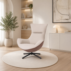 Poltrona Hans giratória 360º em cor caldeira e bege 102×102×87 cm