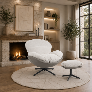 Poltrona Egg giratória 360º em cinzento pedra 91×98×100cm