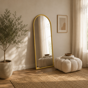 Espelho de parede tipo closet acabamento dourado 160x60 cm