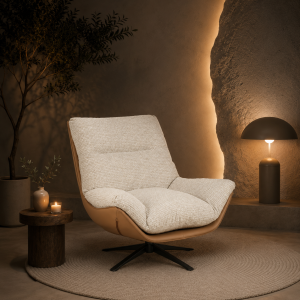 Poltrona Ray giratória 360º em bege e castanho 92×86×80cm