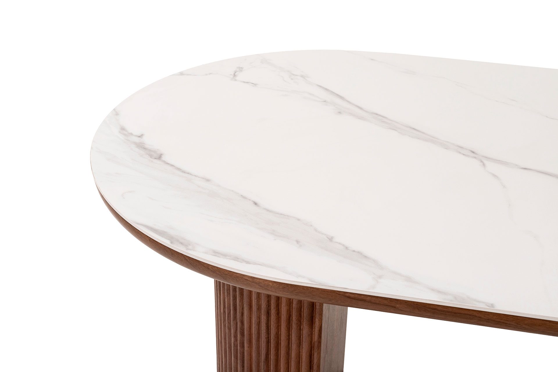 Mesa de jantar oval porcelana branca e nogueira - Image 4