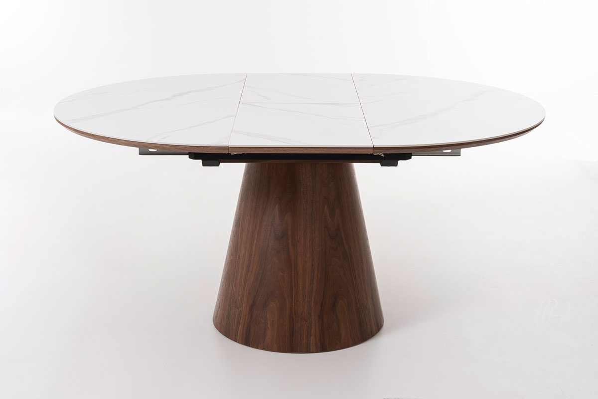 Mesa de jantar extensível porcelana branca e nogueira - Image 7