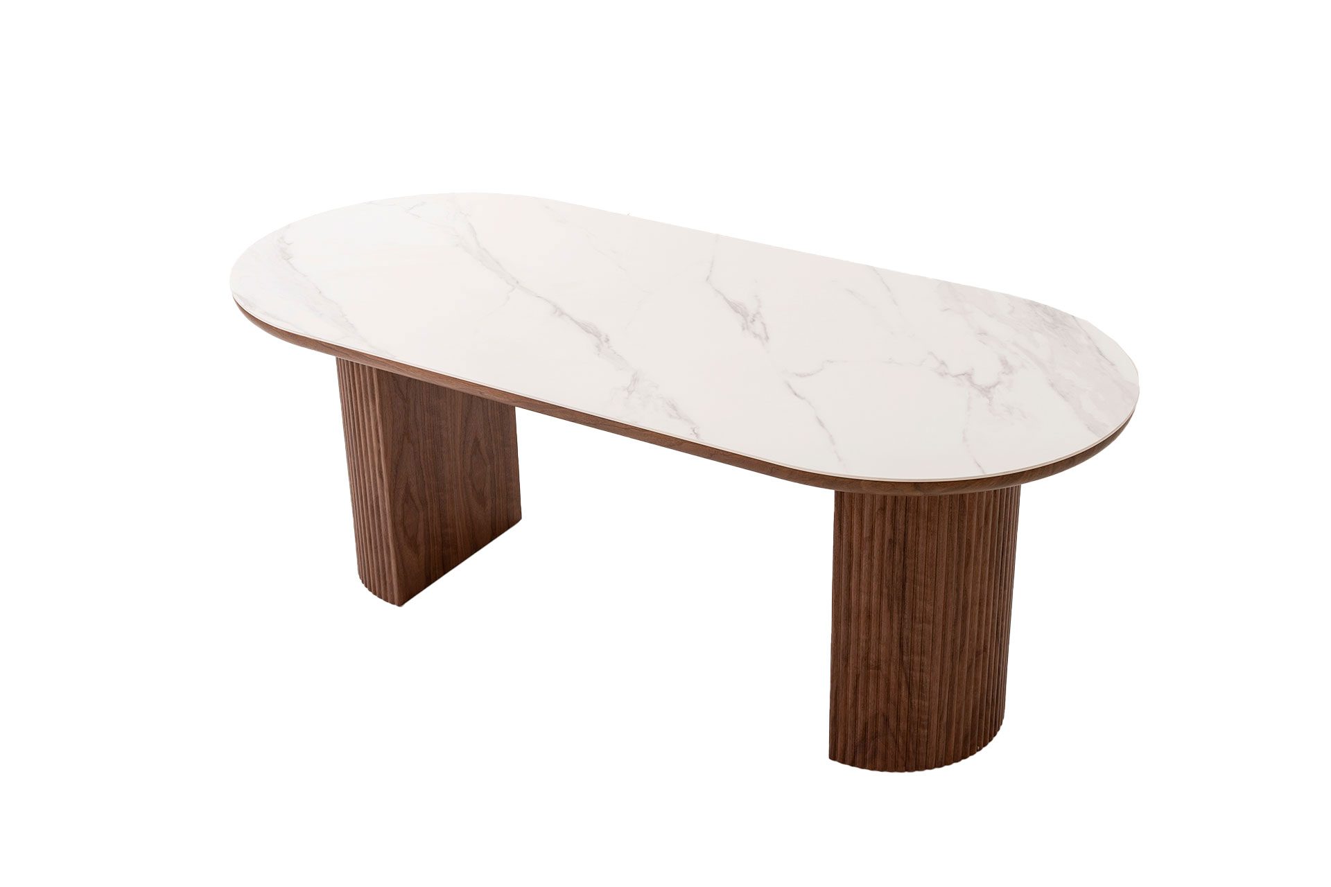 Mesa de jantar oval porcelana branca e nogueira - Image 3