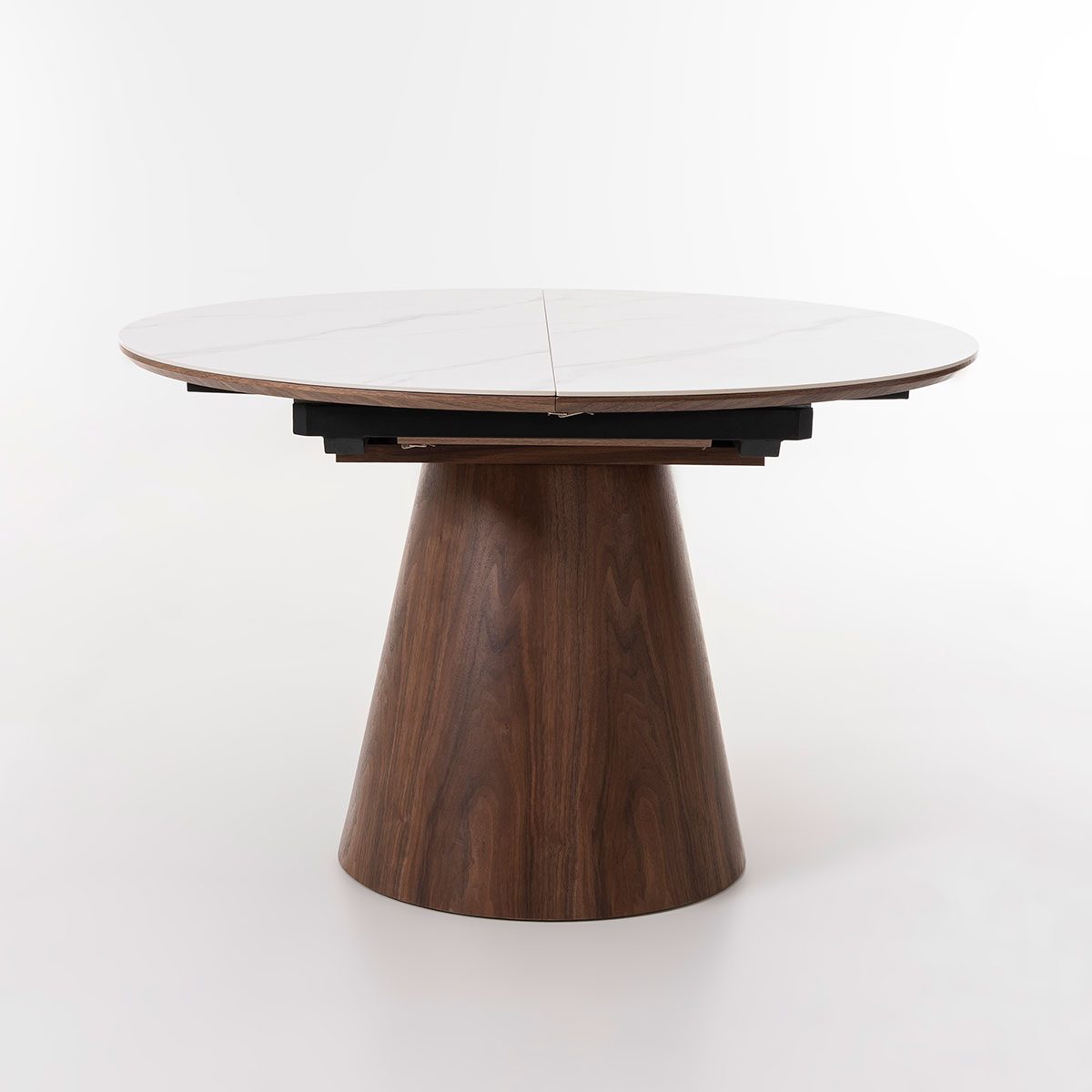 Mesa de jantar extensível porcelana branca e nogueira - Image 3