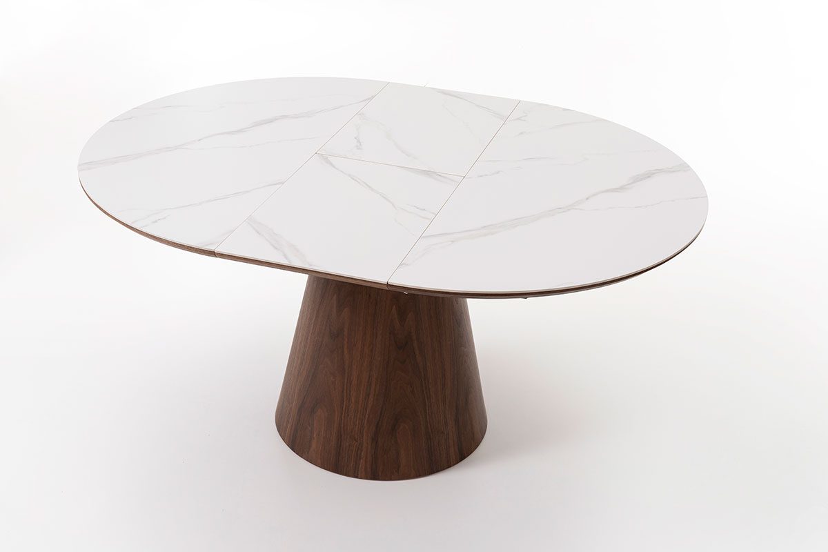 Mesa de jantar extensível porcelana branca e nogueira - Image 6