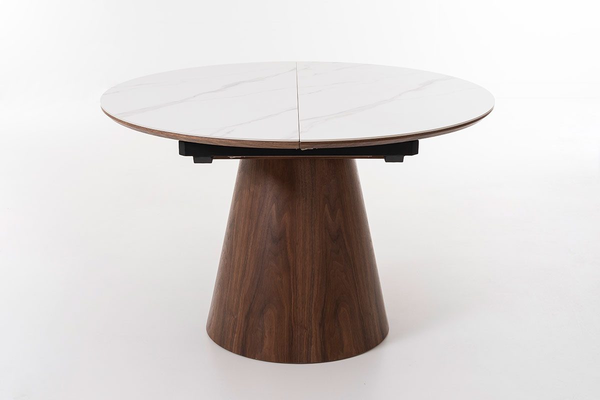 Mesa de jantar extensível porcelana branca e nogueira - Image 2