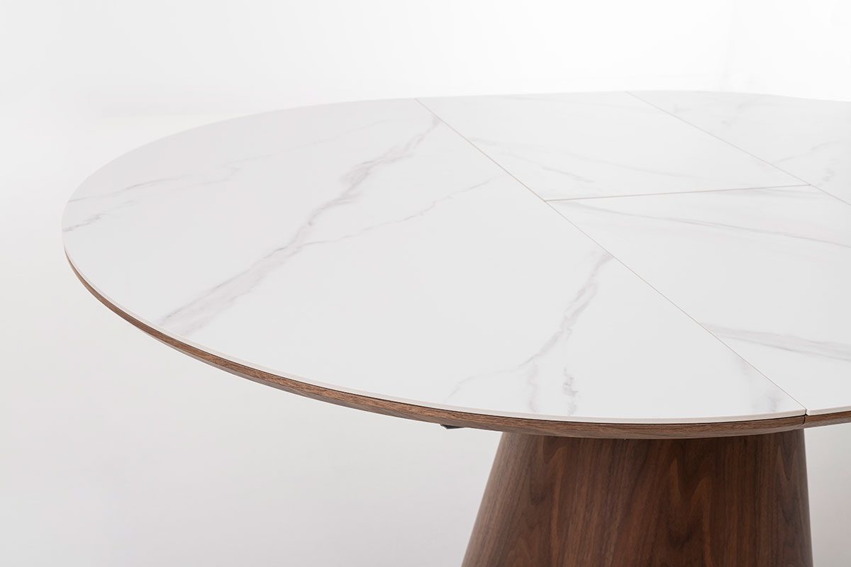 Mesa de jantar extensível porcelana branca e nogueira - Image 8