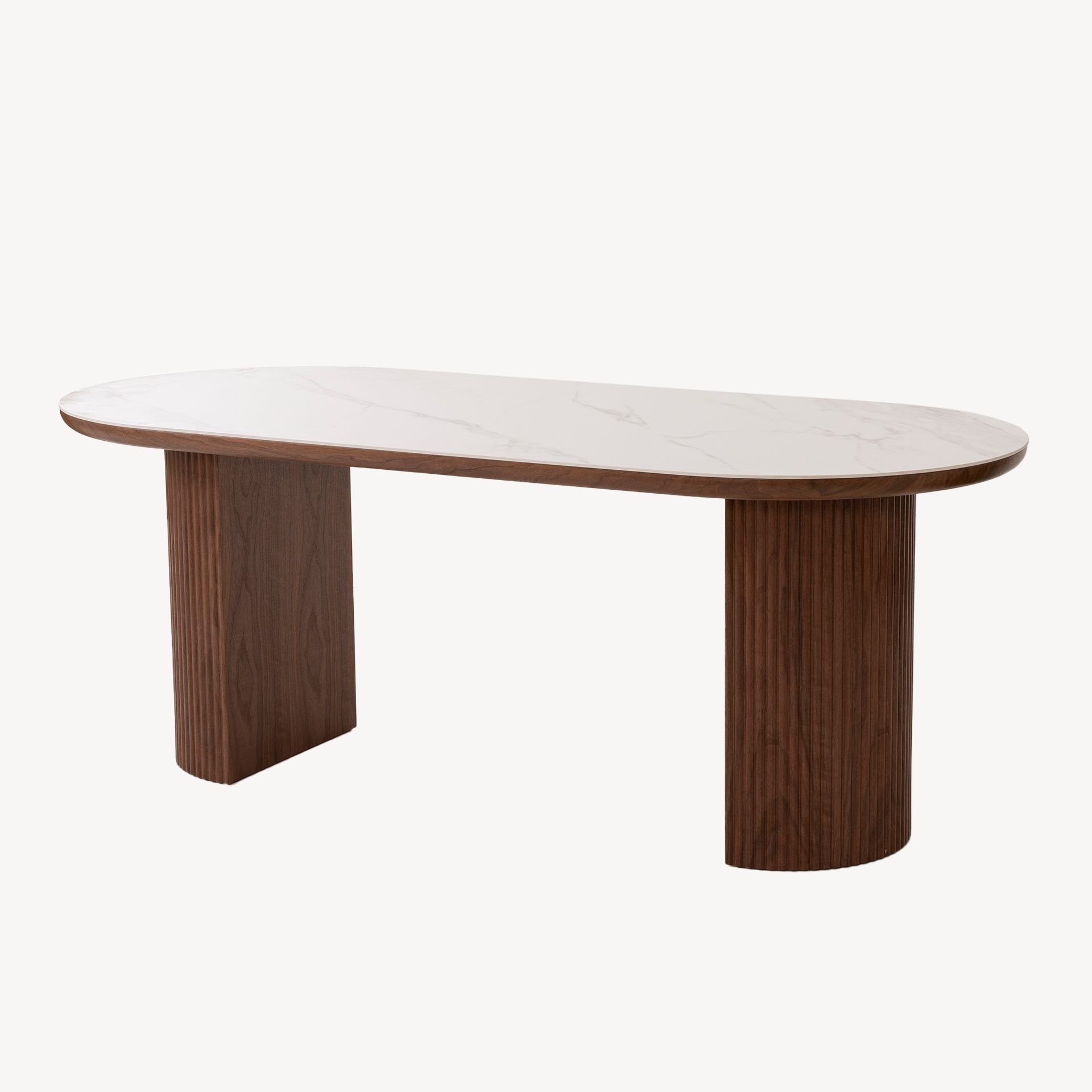 Mesa de jantar oval porcelana branca e nogueira - Image 2